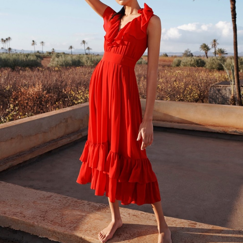 Isabelle Fox Red Flowy Ruffle Dress
